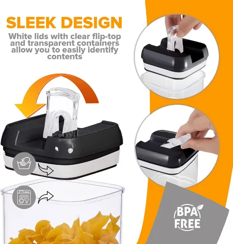Miniatura 4 de Cheer Collection Contenedores herméticos para almacenamiento de alimentos, recipientes de almacenamiento de cocina para despensa, juego de 12 Negro