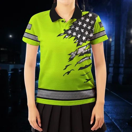 Miniatura 8 de Polo reflectante con bandera de camuflaje de alta visibilidad para hombres y mujeres, polo de seguridad para trabajo, patriótico Polo 03