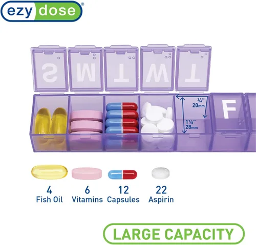 Miniatura 3 de EZY DOSE Weekly (7-Day) Daily Pill Case, Medicine Planner, Vitamin Organizer, Supplement Container, Convenient and Easy to Use, Large Compartments