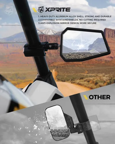 Miniatura 2 de Xprite Espejos Laterales UTV se Ajustan a Jaula de Barra Antivuelco de 1.75"-2 Pulgadas, Espejo Retrovisor de Aluminio Resistente con Soporte