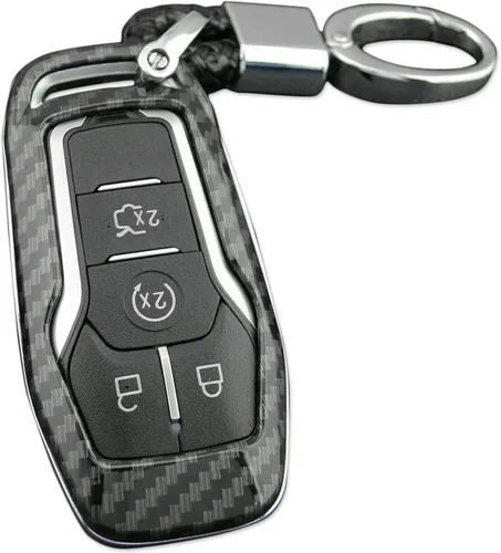 Miniatura 7 de NewYall Funda de llave inteligente de fibra de carbono con llavero para Ford Edge F-150 F-250 Super Duty Mustang 2015-2017 Explorer 2016-2017 Fusion