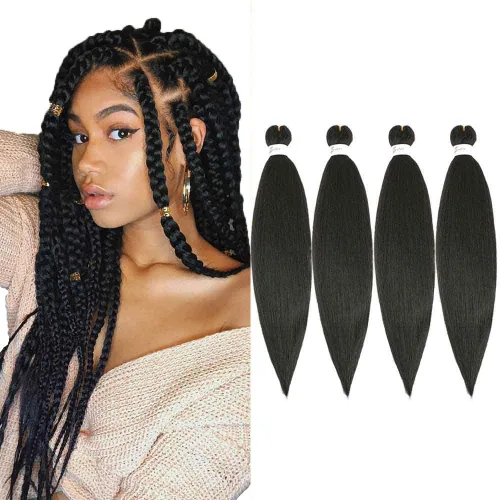 Miniatura 16 de SOKU - Cabello trenzado rojo preestirado de 24" de largo, 4 paquetes de fibra sintética trenzada con ganchillo, textura suave Yaki recta 4 paquetes