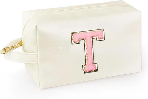 Miniatura 46 de Bolsa de maquillaje personalizada con inicial con asa, bolsa de cosméticos de preparación con bolsillo interior con cremallera, 8, 9, 10, 11, 12