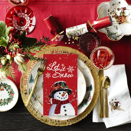 Miniatura 4 de Horaldaily 100 servilletas decorativas de papel desechables de Navidad, muñeco de nieve rojo para fiesta, almuerzo, cena, cocina, baño, Navidad