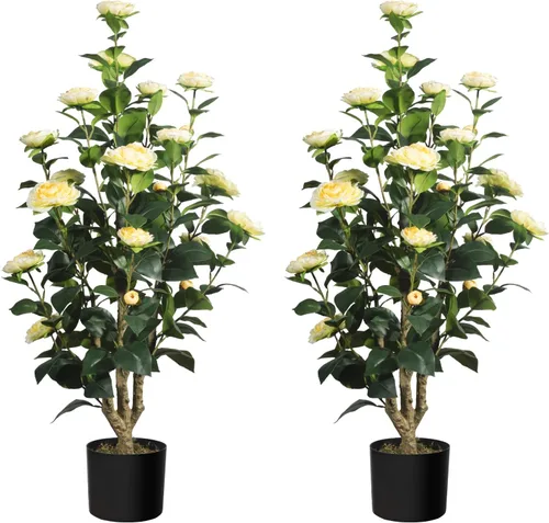 Miniatura 23 de Romantic Season 2FT Orange Artificial Camellia Tree 2Pack, Faux Camellia Plant Fake Potted Camellia Flower Tree for Modern Home Office Living Room