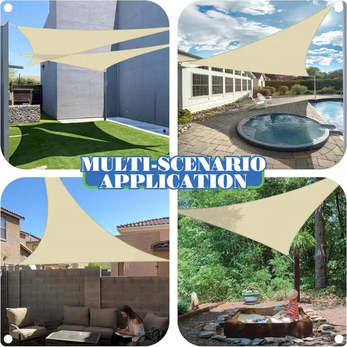 Miniatura 2 de ECOOPTS Toldo Vela Triangular de HDPE de 12'x12'x12' para Sombra Solar, Toldo para Patio Exterior Pérgola, Tela de Cobertura que Bloquea 95% UV Beige