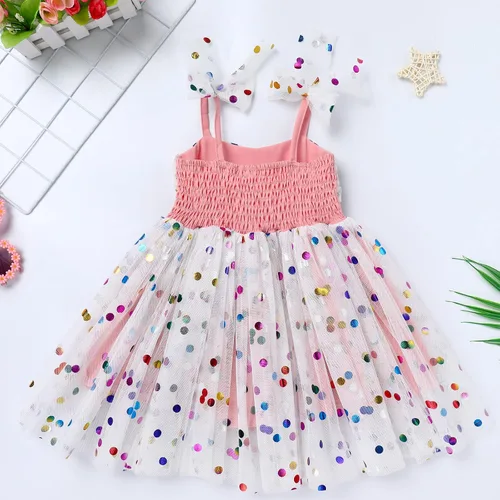 Miniatura 5 de IMEKIS Vestido de princesa de cumpleaños para niña pequeña, confeti brillante, bohemio, arcoíris, cake smash, sesión de fotos, conjunto para 1-6T