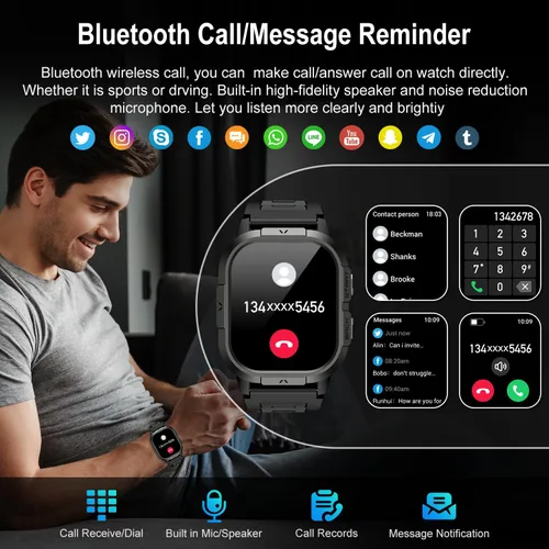 Miniatura 2 de Reloj inteligente para hombre con rastreador de fitness: impermeable, realiza/contesta llamadas, relojes digitales militares, corre, smartwatch