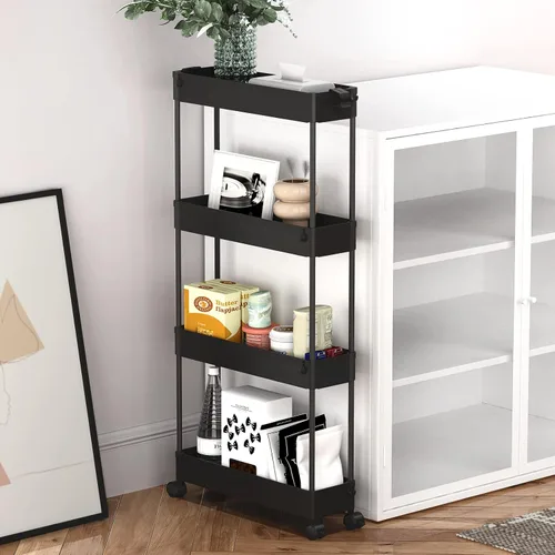 Miniatura 6 de SAKA - Carrito de almacenamiento delgado, carrito de almacenamiento rodante para el baño de 4 niveles, carrito organizador móvil de estanterías