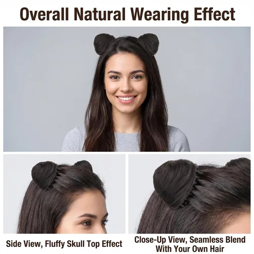 Miniatura 6 de Orejas de gato con clip de pinza de moño en moño espacial, extensiones de cabello con orejas de gato, accesorio de peluca, extensiones de cola