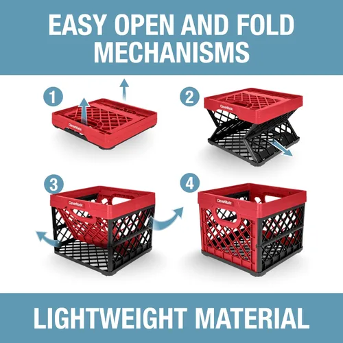 Miniatura 6 de CleverMade Caja de almacenamiento plegable para leche, roja, 1 unidad - 25L (6 galones) Contenedores apilables, capacidad de 50 libras por Rojo