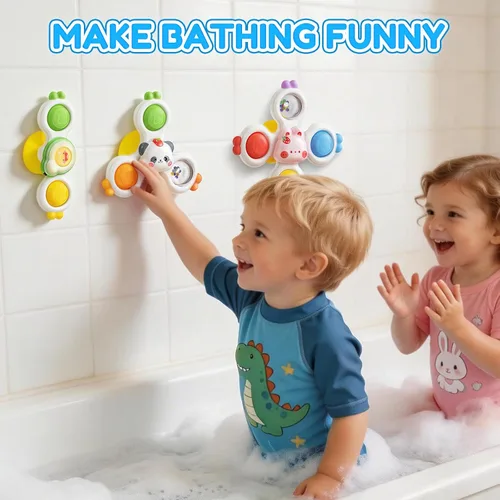 Miniatura 6 de 3 piezas de ventosa giratoria para bebés, juguetes Montessori de baño para bebés de 0 a 6 a 12 meses, sonajero de bebé para viajes, regalos