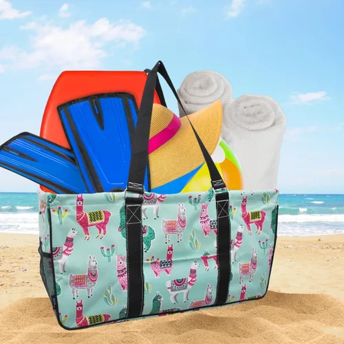 Miniatura 421 de NGIL Bolsa de comestibles reutilizable extra grande plegable de gran tamaño para comestibles, almacenamiento, picnic, playa, Bronco-negro occidental