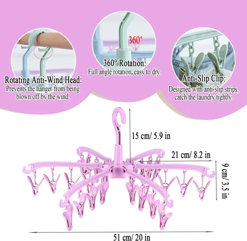 Miniatura 2 de Estante de secado plegable BONYCUST con 24 clips para secar calcetines, lencería, ropa de bebé, toallas. Estante giratorio para calcetines 2 piezas