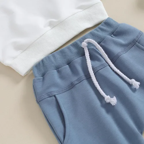 Miniatura 105 de Conjunto de ropa de otoño e invierno para bebé niño pequeño, sudadera de manga larga con colores contrastantes, pantalones elásticos para recién