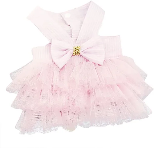Ropa para Mascotas Linda Collarín con Moño Vestido de Tutu para Perros Hembra Ropa para Perras Yorkie Arnés Rosa