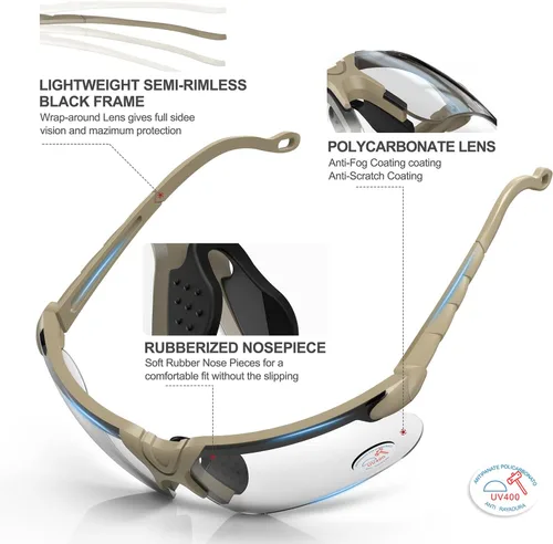 Miniatura 2 de Xaegistac Gafas de disparo con estuche Gafas de seguridad antivaho para cazadores para adultos Lente transparente-marco caqui