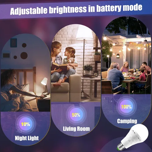 Miniatura 6 de Bombilla de luz de emergencia recargable, permanece encendida durante fallas de energía, bombillas LED de 1500 mAh, 12 W, 60 W equivalentes