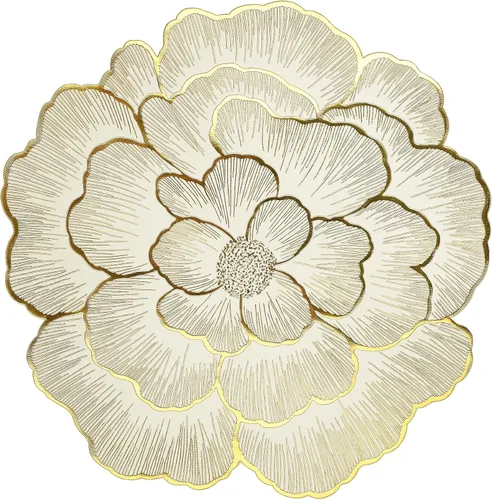 fanquare Juego de 6 manteles individuales redondos florales dorados en forma de rosa de 15 pulgadas, manteles individuales metálicos impermeables