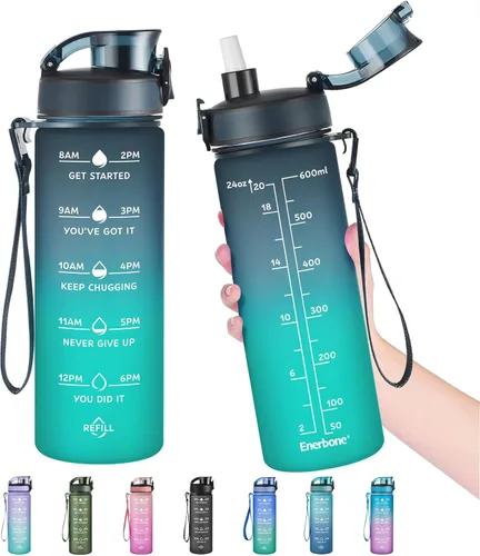 Miniatura 13 de Enerbone Botella de Agua, A Prueba de Fugas Sin BPA y Tóxicos, Botella de Agua Motivacional con Horarios para Beber y Pajita, Botella de Agua