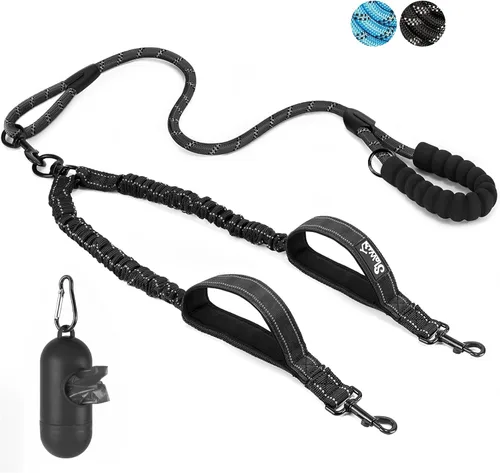 Miniatura 9 de SlowTon Correa doble para dos perros – Correa para perro sin enredos, correa giratoria de 360° reflectante doble para perro con dos asas acolchadas