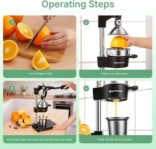 Miniatura 7 de Exprimidor de hierro fundido, 17 pulgadas de alto y base plana resistente, exprimidor manual de alta resistencia para naranja, limón, lima, granada