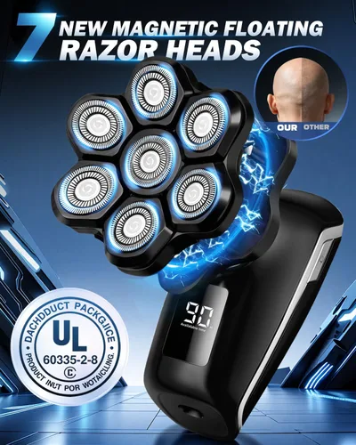 Miniatura 2 de Afeitadoras de cabeza para hombres Blad, cuchillas flotantes 7D, afeitadora eléctrica de cabeza IPX7, resistente al agua en seco y húmedo