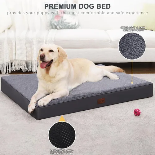 Miniatura 4 de Camas para Perros Impermeables Tamaño Grande Camas Ortopédicas para Perros para Jaula con Funda Lavable Extraíble Almohadilla para Mascotas de Gris