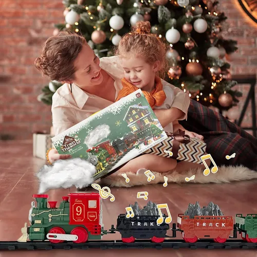 Miniatura 5 de Juego de Tren Eléctrico de Juguete para Niños, Juego de Tren de Navidad con Humo y Sonido para Debajo del Árbol Navideño, Modelos de Trenes