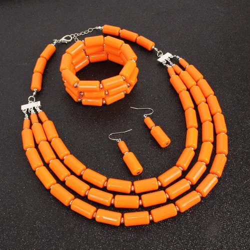Miniatura 2 de Fodattm Conjunto de cuentas hechas a mano de múltiples capas con collar, pulsera y aretes, para mujer, cuentas acrílicas, collares de hebra
