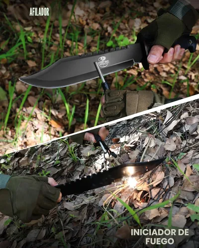 Miniatura 3 de Cuchillo de supervivencia Mossy Oak de hoja fija de 38 cm con funda, cuchillo táctico Bowie con afilador y arrancador de fuego para camping, al aire