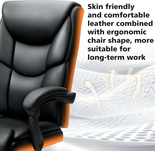 Miniatura 5 de WAILOR Silla de Oficina de 400 libras con Reposapiés, Silla de Oficina Reclinable Grande y Alta con Soporte Lumbar y Cojín de Resorte, Silla de Negro
