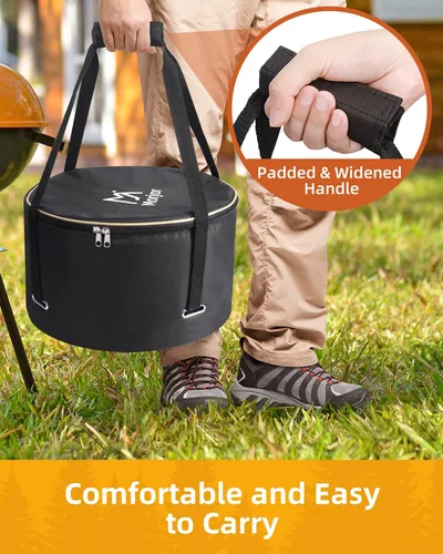 Miniatura 5 de Morjor Bolsa para horno holandés de 14 pulgadas, bolsa de transporte con correas cruzadas interiores adicionales y 2 bolsillos