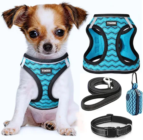 Miniatura 20 de YIMEIS Juego de arnés y correa para perro, arnés de malla suave sin tirones, chaleco reflectante ajustable para cachorros para perros pequeños