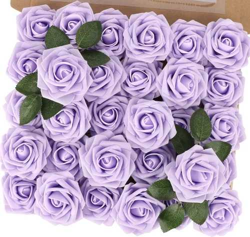 Miniatura 42 de MACTING 30 Rosas Artificiales Blancas Flores Falsas con Tallo Rosas de Espuma de Tacto Real para DIY Arreglos de Ramo de Boda Centros de Mesa White-1