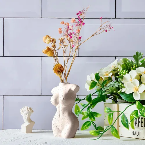 Miniatura 6 de Jarrón de cuerpo moderno y elegante, florero de forma femenina, blanco, bohemio, decoración feminista y oficina