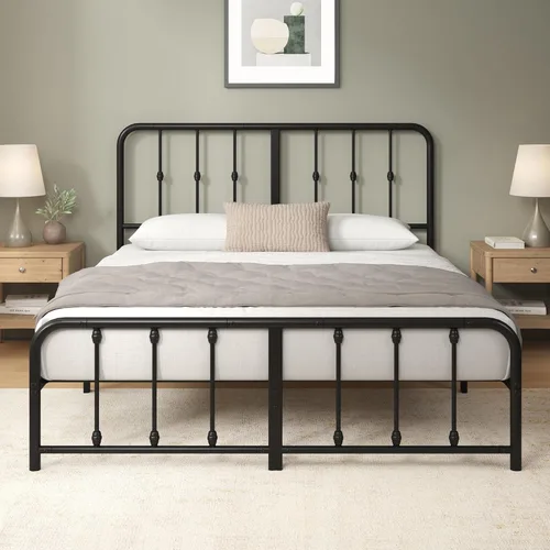 Zinus Leonardo - Marco de cama de plataforma de metal, cabecero y estribo estilo victoriano, base de cama resistente, amplio espacio debajo de la