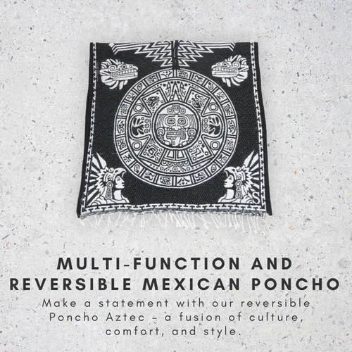 Miniatura 2 de Poncho mexicano azteca para hombres y mujeres Manta reversible Cobija para fiestas, exteriores, senderismo y campamento