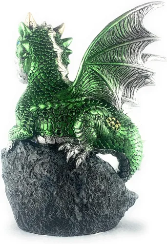 Miniatura 3 de Ain't It Nice Estatua de Dragón Medieval Dragón Bebé con Nido de Huevo de Cristal Figura Decorativa Geoda Cueva de Cristal Brillante Figura de C