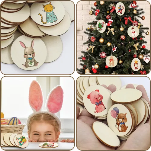 Miniatura 6 de 200 círculos redondos de madera para manualidades, disco redondo de madera de 2 pulgadas, círculos de madera sin terminar, adornos de madera natural