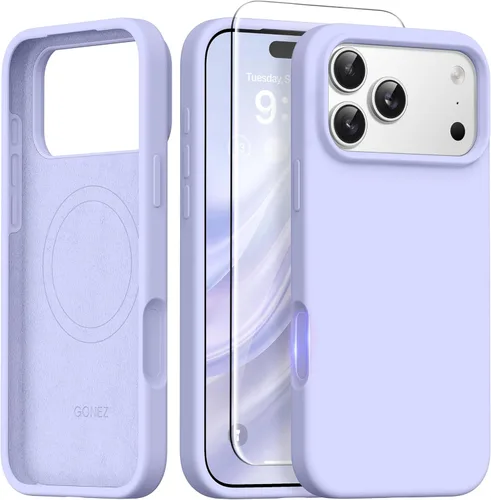 Miniatura 61 de GONEZ Funda de silicona para iPhone 14 Pro Max, compatible con MagSafe, con protector de pantalla + protector de lente de cámara, silicona líquida a