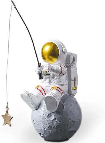 Estatua de astronauta, figura de estrella de pesca de astronauta, escultura para decoración de escritorio y mesa, adorno de escritorio de resina,