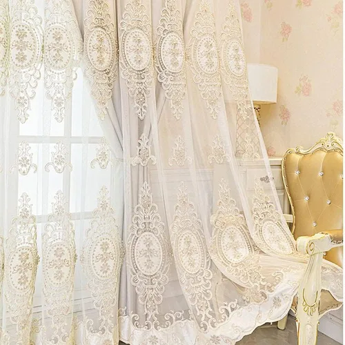 Miniatura 4 de Amidoudou 1 par de cortinas europeas de doble capa con cenefas para sala de estar, dormitorio, cortinas bordadas con flores 3D de lujo