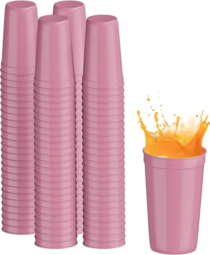 Miniatura 63 de PartyPrints Paquete de 100 vasos de plástico en blanco reutilizables de 10 a 12 onzas, vasos de estadio a granel, sin BPA, aptos para lavavajillas