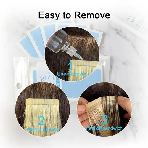 Miniatura 5 de SUYYA 120 pestañas de cinta de extensión de cabello de doble cara para repuesto de 1.6 in x 0.3 in (azul 120 piezas)