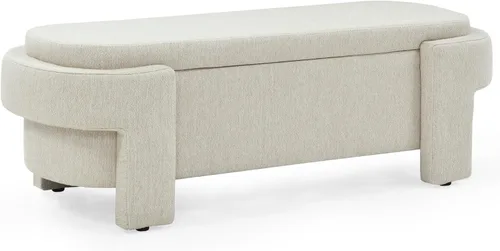 Miniatura 8 de LKTART Banco otomano tapizado de tela de lino con gran espacio de almacenamiento, banco de almacenamiento para sala de estar, entrada, color beige