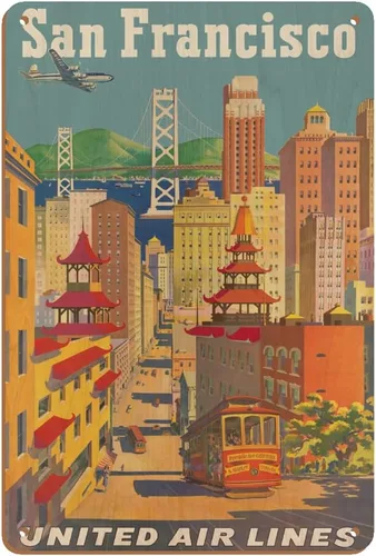 Miniatura 9 de Pacifica Island Art San Francisco California - Teleférico en Chinatown - United Air Lines - Póster vintage de viaje de aerolínea por Joseph Fehér