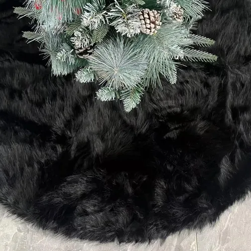 Miniatura 2 de Falda de árbol de Navidad de felpa negra de 24 pulgadas, pequeña, de piel sintética gruesa, lujosa decoración navideña para Año Nuevo, decoración
