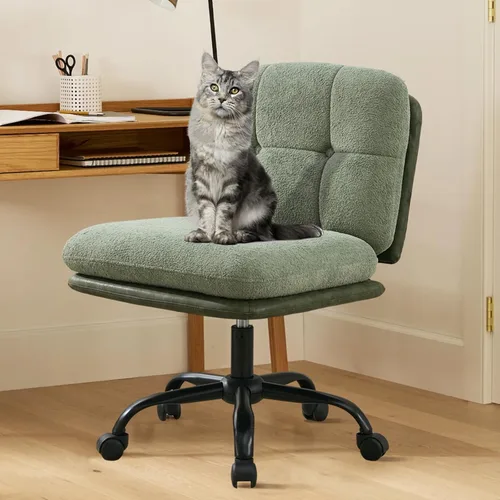 Miniatura 4 de SOFTHION Juego de 2 sillas de escritorio de oficina sin brazos con ruedas, asiento ancho, giratorio, de altura ajustable, cómoda silla cruzada