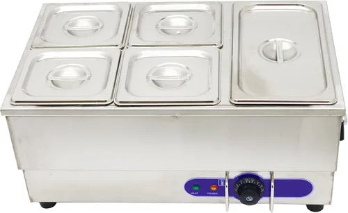 INTSUPERMAI Calentador eléctrico de sopa de alimentos comerciales para comedor, calentador de vapor de acero inoxidable 110 V 1500 W 1/6 GN x4+1/3GN